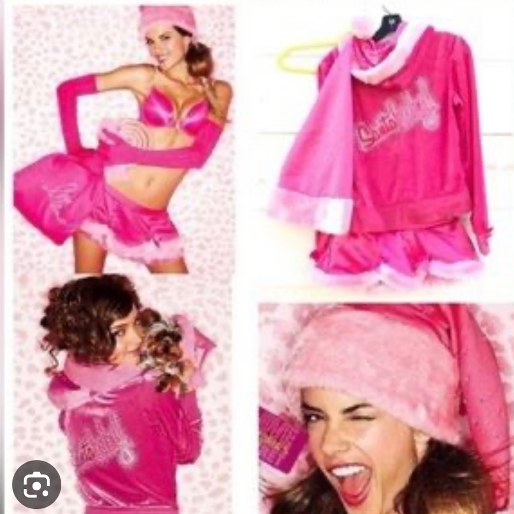 Rare Victoria’s Secret Sexy Santa hot pink gloves w/ rhinestones vintage